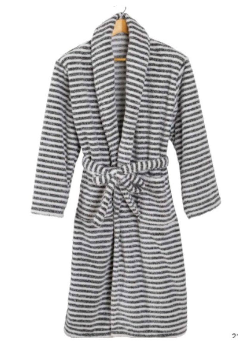 Grijze badjas fleece strepen - unisex - 3 kleuren-l/xl-Grijs/wit streep