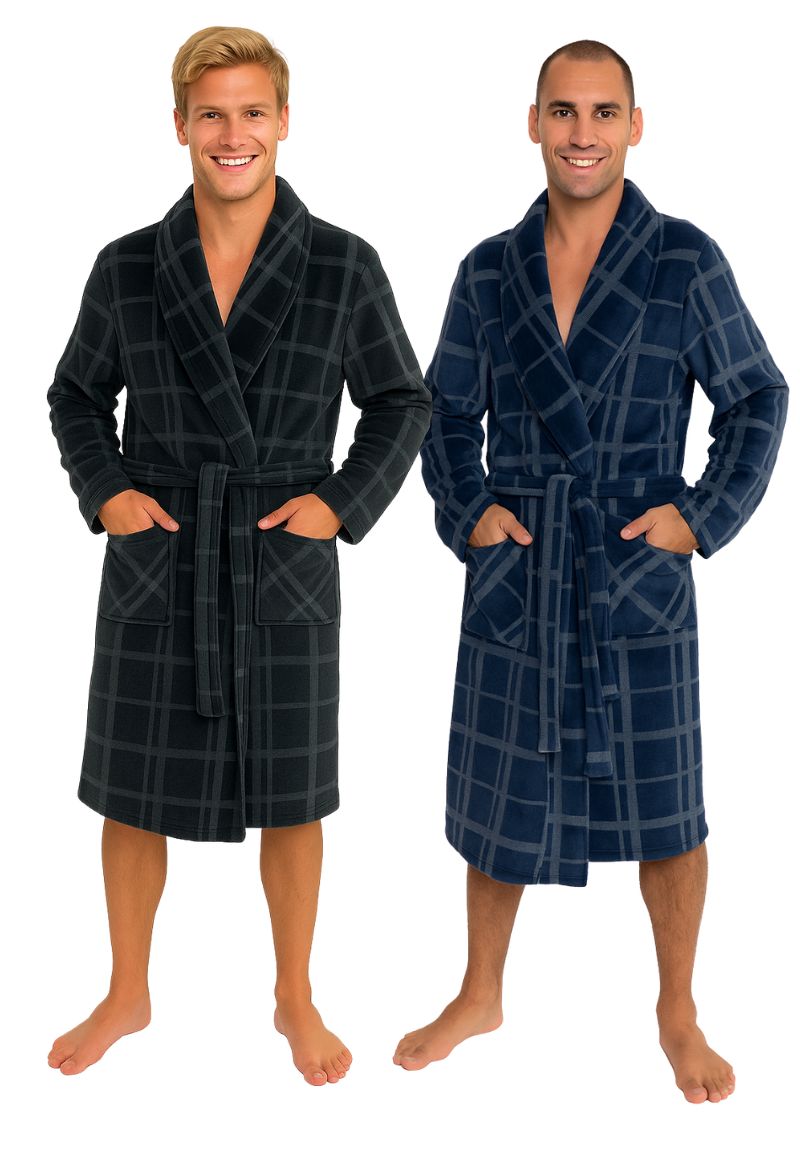 Heren Badjas Ruit - Fleece Badjas Met Sjaalkraag - 2 Kleuren-xl-antraciet