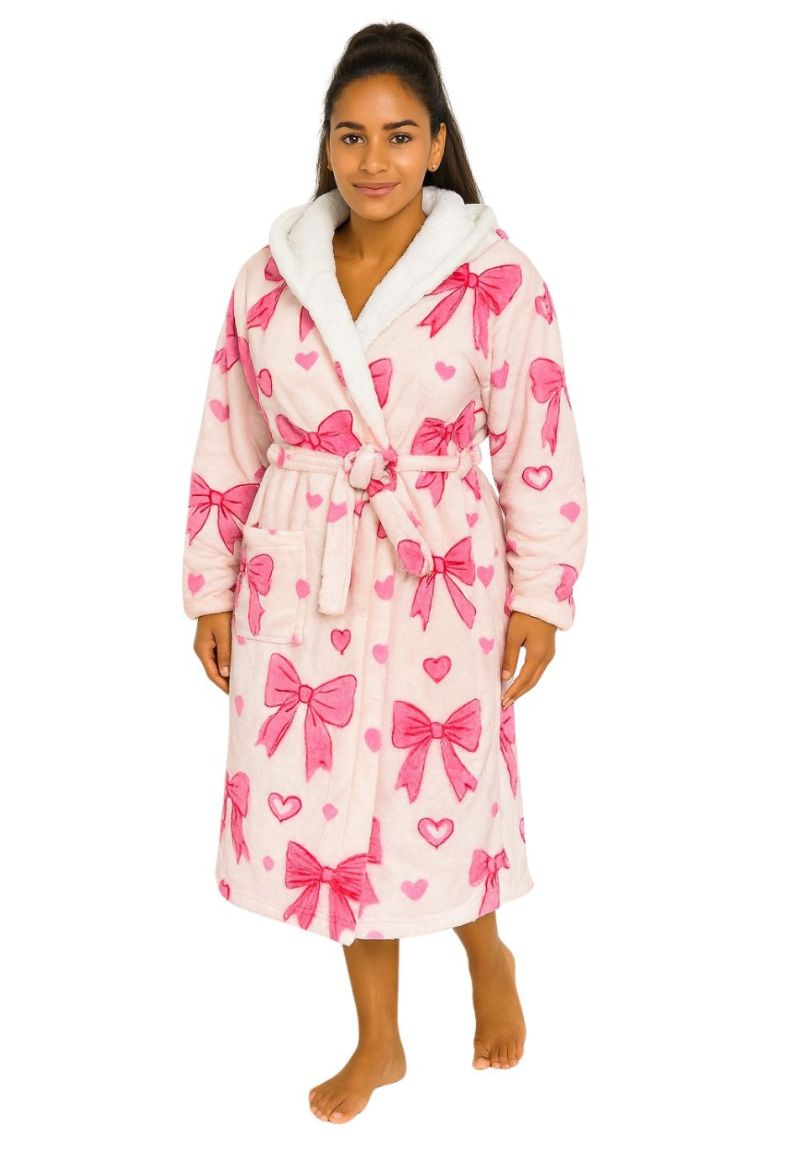 Dames Badjas Met Roze Stikken En Hartjes - Capuchon-s/m