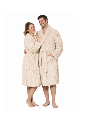 Ribcord badjas fleece - Corduroy badjas - beige