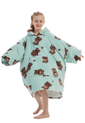 Fleece snuggie kind met capuchon - beren