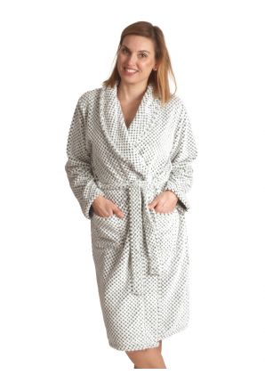 Fleece ochtendjas dames - wit/lichtgrijs