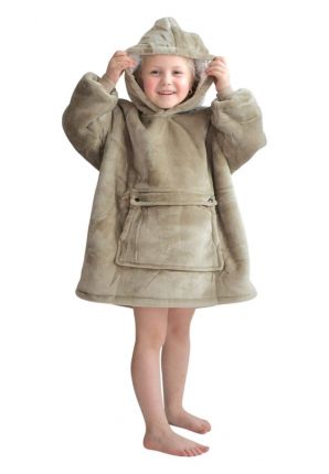 Fleece deken met capuchon & mouwen - klein kind - khaki