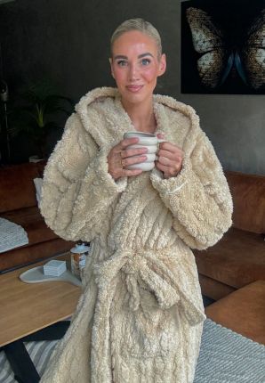 Kamerjas teddy fleece zand met kap - Charlie Choe
