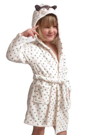 Meisjes kinderochtendjas met hartjes - fleece