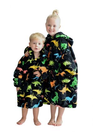 Fleece deken met capuchon & mouwen  - kind - dino