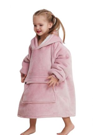 Fleece deken met capuchon & mouwen  - klein kind - roze