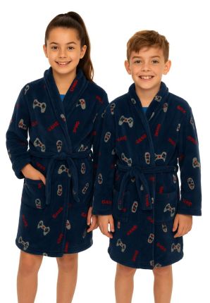 Controller tieners ochtendjas in fleece – donkerblauw