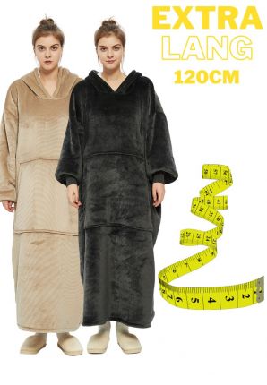 Extra lange fleece deken met capuchon & mouwen – div. kleuren