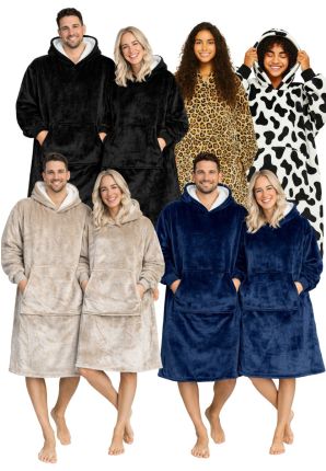 Extra lange fleece deken met capuchon & mouwen – div. kleuren