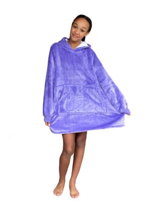 Fleece snuggie kind met capuchon - paars