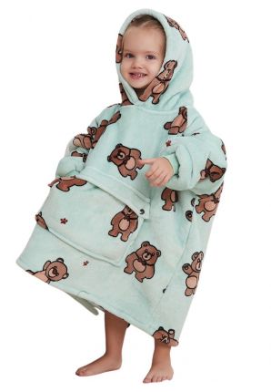 Fleece deken met capuchon & mouwen - klein kind - beer