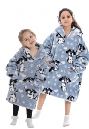 Fleece deken met capuchon & mouwen - kind - hondjes