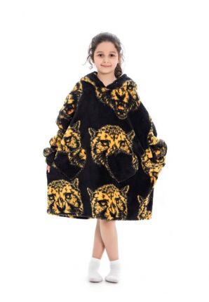Fleece deken met capuchon & mouwen - kind - tijgerkop