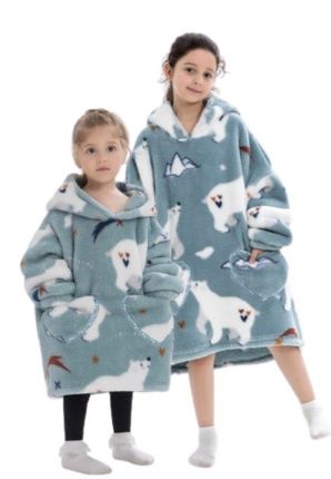Fleece deken met capuchon & mouwen - kind - ijsbeer