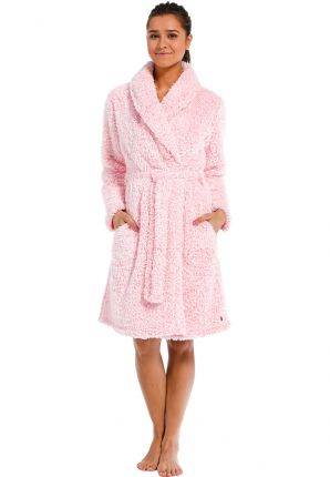 Rebelle damesbadjas roze fluffy - fleece