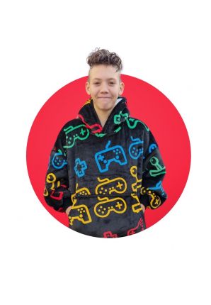 Fleece deken met capuchon & mouwen – kind - gamen