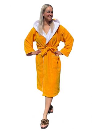 Sauna badjas geel met capuchon