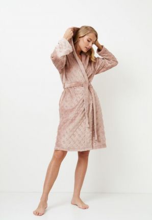 Tufted hartjes dames badjas met capuchon – blush –  fleecestof