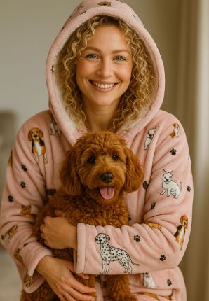 Honden badjas fleece met capuchon - luxe voering