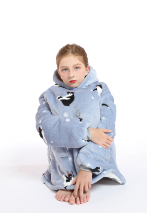 Fleece kindersnuggie jumping dog – grijs