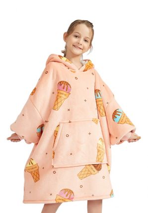 Fleece snuggie kind met capuchon - ijsjes