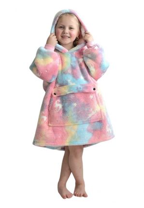 Fleece deken met capuchon & mouwen - klein kind - unicorn glow