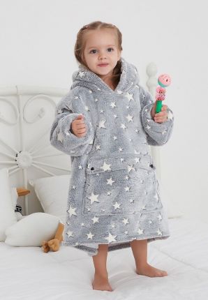 Fleece deken met capuchon & mouwen - klein kind - glow star