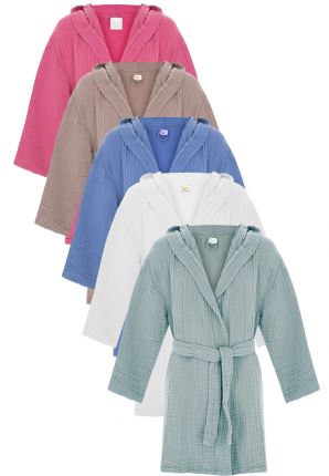 Mousseline baby badjas met capuchon – katoen – 6 kleuren