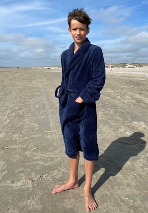 Marine blauwe kinderbadjas in fleece