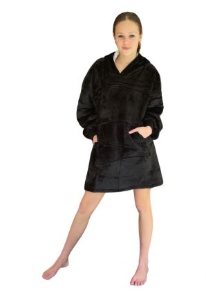 Fleece snuggie kind met capuchon - zwart