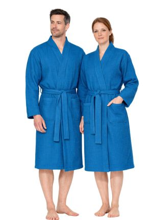 Kobaltblauwe badjas pique - unisex badjas wafelkatoen