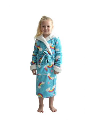 Kinderochtendjas regenboog met kap – dik fleece