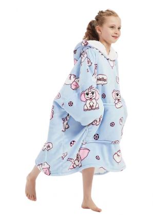 Fleece snuggie kind met capuchon - olifanten