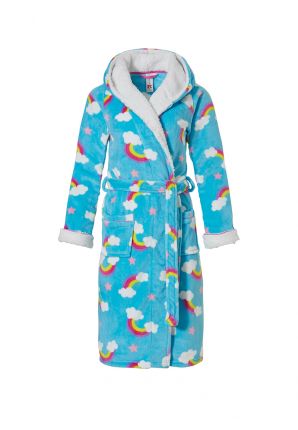 Kinderochtendjas regenboog met kap – luxe fleece