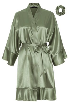 Olijf groene badjas kimono - ruffle