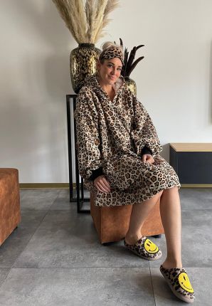 Snuggie met capuchon - fleece poncho - leopard