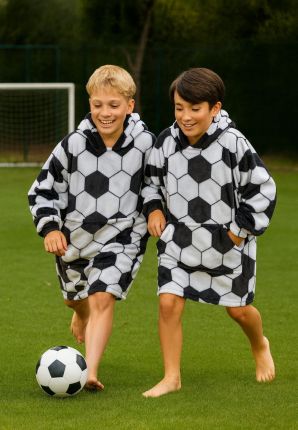 Fleece deken met capuchon & mouwen – kind - voetbal