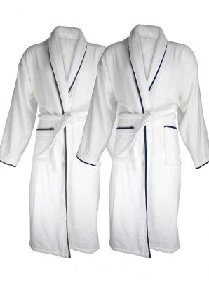 Velours katoenen badjas met piping – wit