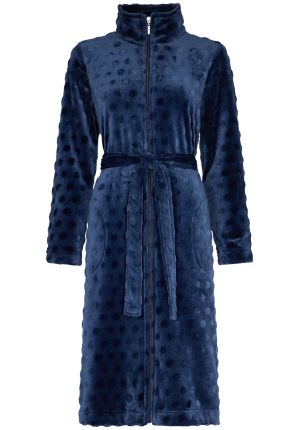 Donkerblauwe fleece kamerjas met rits Pastunette