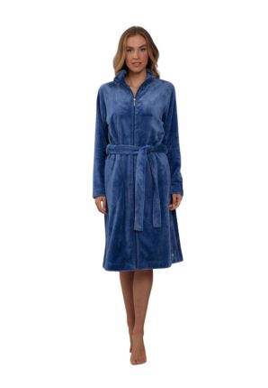 Pastunette damesbadjas blauw met rits – fleece