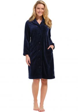Pastunette damesbadjas donkerblauw met knopen - fleece