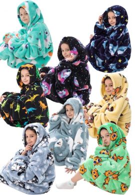 Fleece deken met capuchon & mouwen - kind - dierenprint