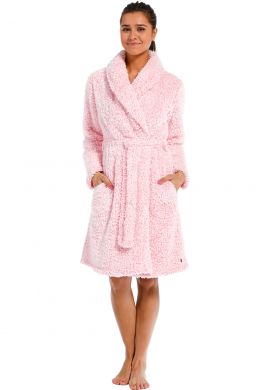 Rebelle damesbadjas roze fluffy - fleece