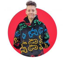 Fleece deken met capuchon & mouwen – kind - gamen