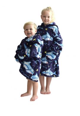 Fleece deken met capuchon & mouwen - kind - haaien