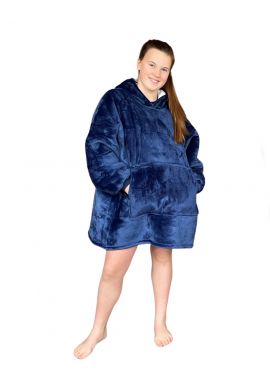 Fleece snuggie kind met capuchon - blauw