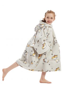 Fleece snuggie kind met capuchon - katjes