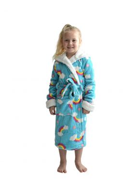 Kinderochtendjas regenboog met kap – dik fleece