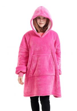 Fleece snuggie kind met capuchon - roze